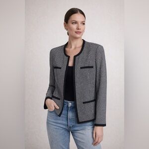 Talbots Petite Black White Textured Blazer Jacket Size 10P Classic Workwear